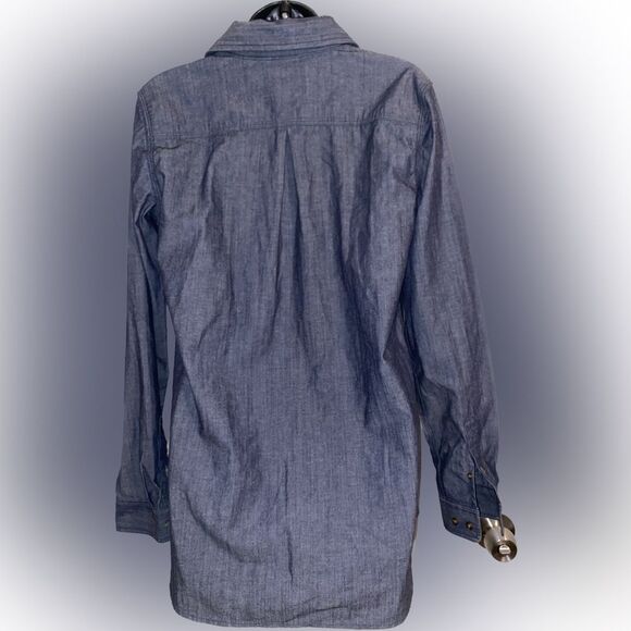 Carhartt Womens Small Long Sleeve Half Button Collared Denim Blue Chambray Shirt - Picture 4 of 4